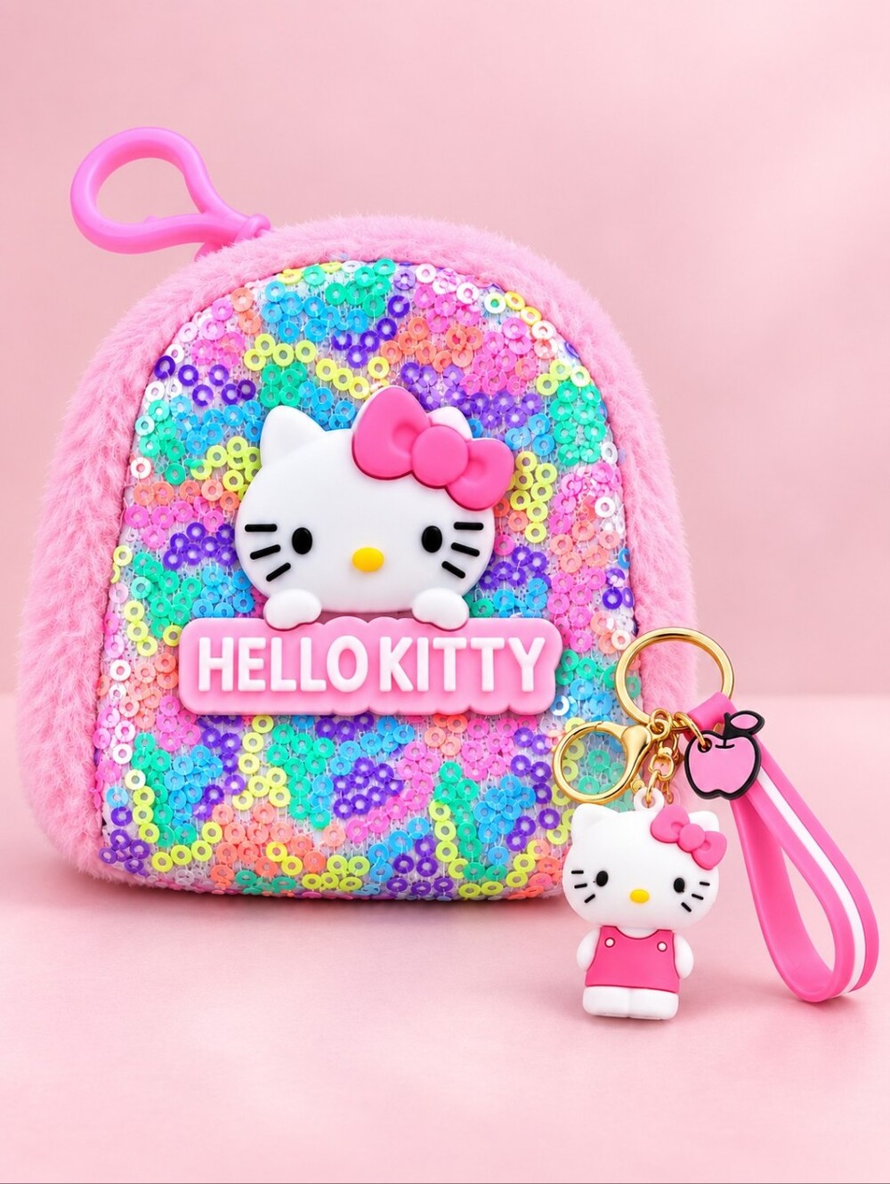 Hello Kitty Character 2pc. Wristlet Keychain Fob & Earbud / Coin Purse Set